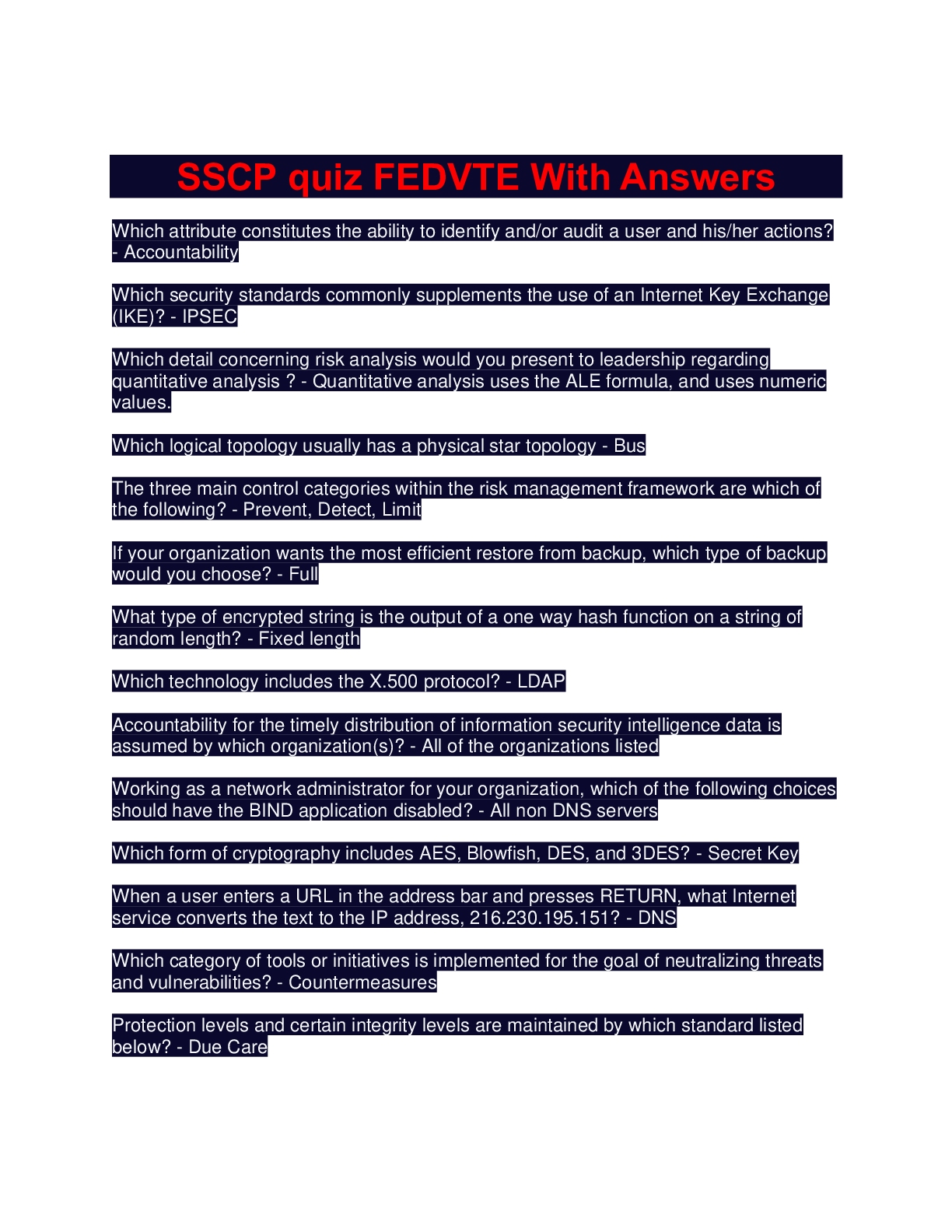 Preview image for SSCP quiz FEDVTE With Answers
